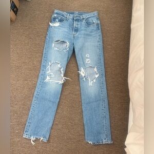 Levi's 501 Distressed Light Blue Denim Jeans